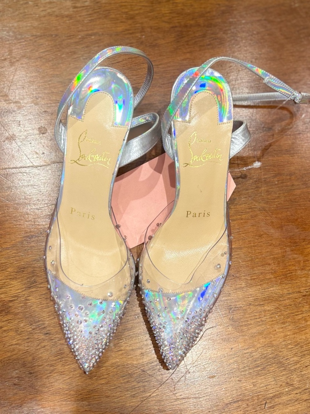 Christian Louboutin Spikaqueen Iridescent Crystal Pointed Slingback Heels - Picture 2 of 5